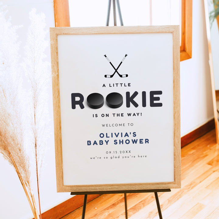 WAYNE Little Rookie Hockey Puck Baby Shower Welcome Sign