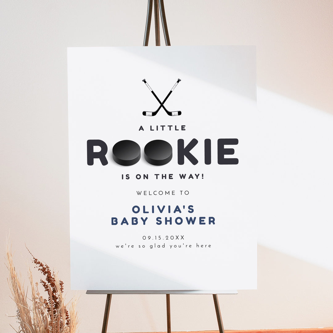WAYNE Little Rookie Hockey Puck Baby Shower Welcome Sign