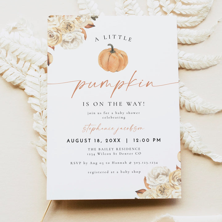 WILLA Little Pumpkin On The Way Fall Baby Shower Invitation