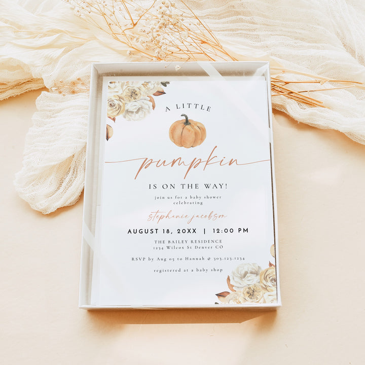 WILLA Little Pumpkin On The Way Fall Baby Shower Invitation