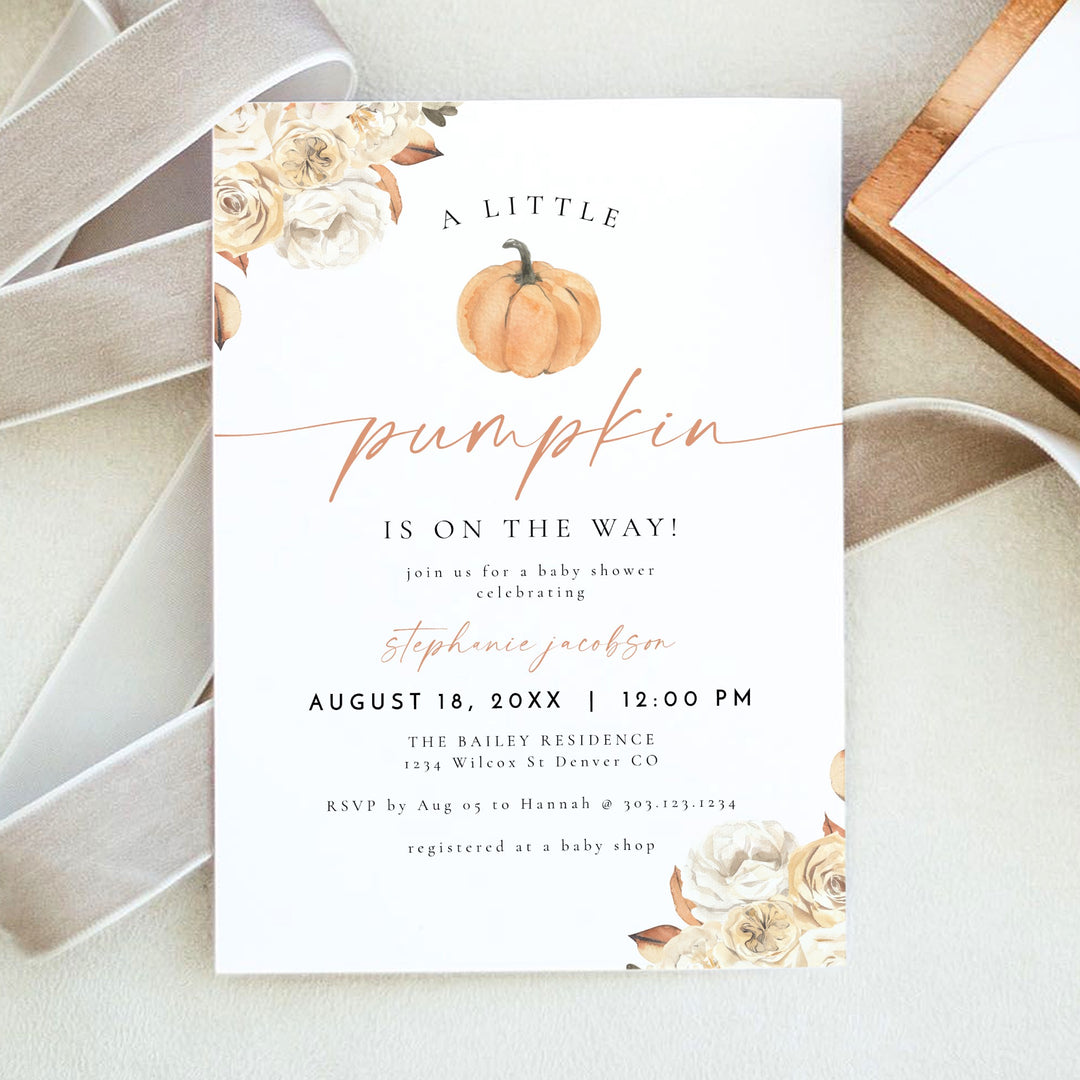 WILLA Little Pumpkin On The Way Fall Baby Shower Invitation