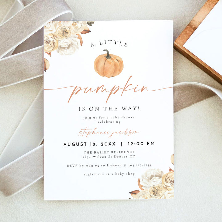WILLA Little Pumpkin On The Way Fall Baby Shower Invitation