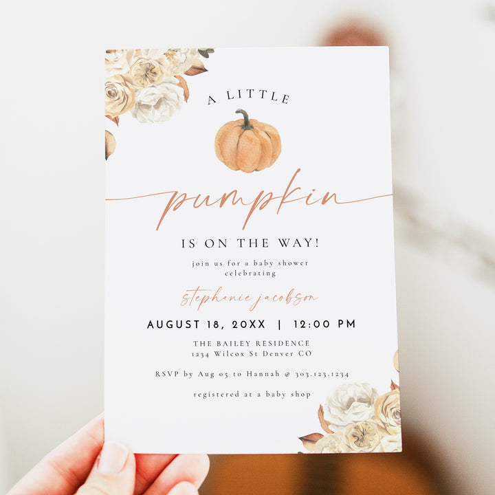 WILLA Little Pumpkin On The Way Fall Baby Shower Invitation