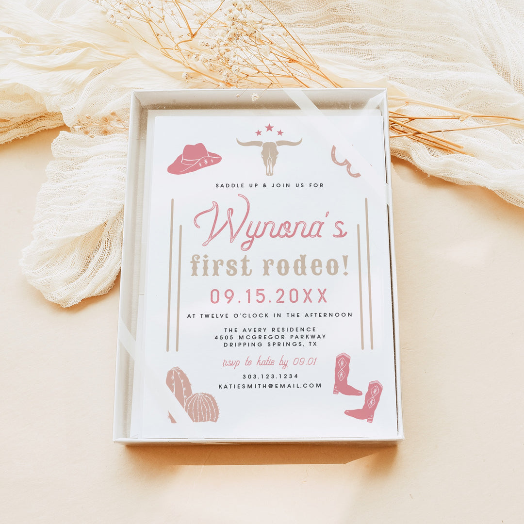 WYNONA First Rodeo Pink Western First Birthday Invitation
