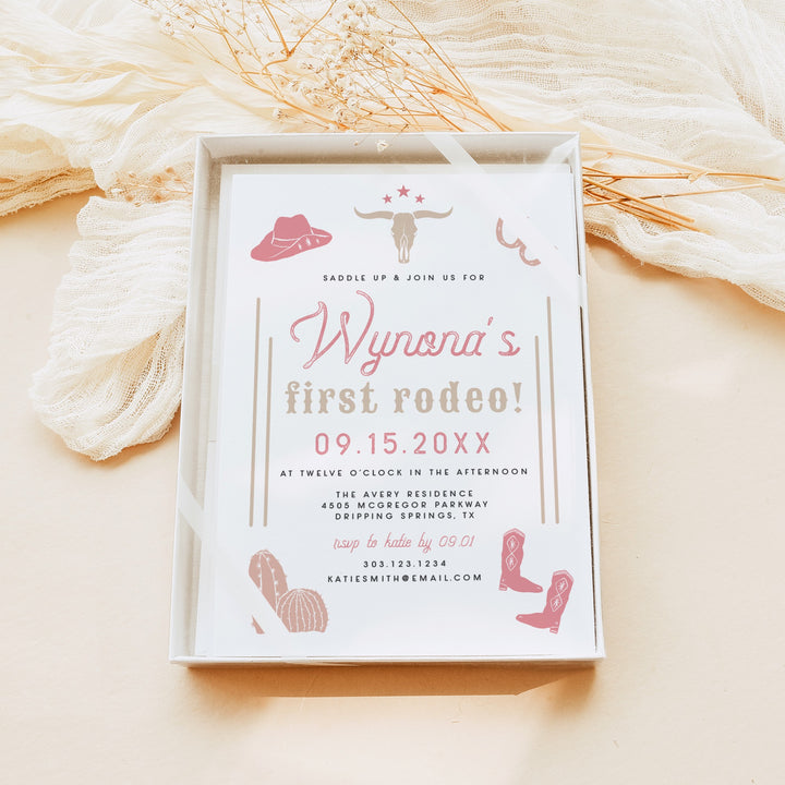 WYNONA First Rodeo Pink Western First Birthday Invitation