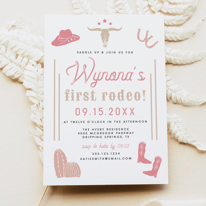 WYNONA First Rodeo Pink Western First Birthday Invitation