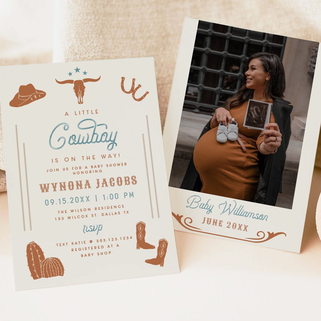 WYNONA PiBlue Cowboy On The Way Rodeo Baby Shower Invitation