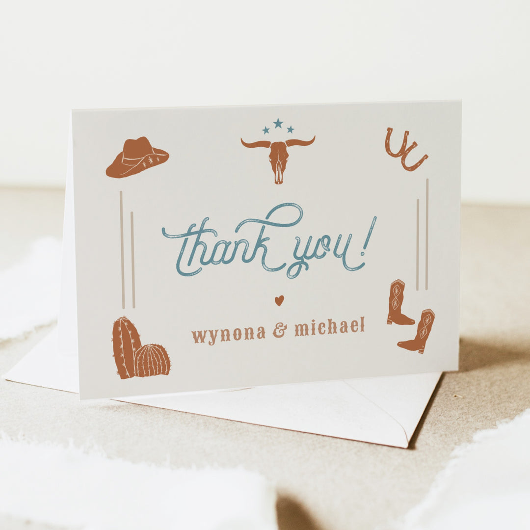 WYNONA Little Cowboy On the Way Personalized Western Thank You Cards