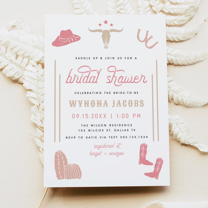 WYNONA Saddle Up Pink Western Rodeo Bridal Shower Invitation
