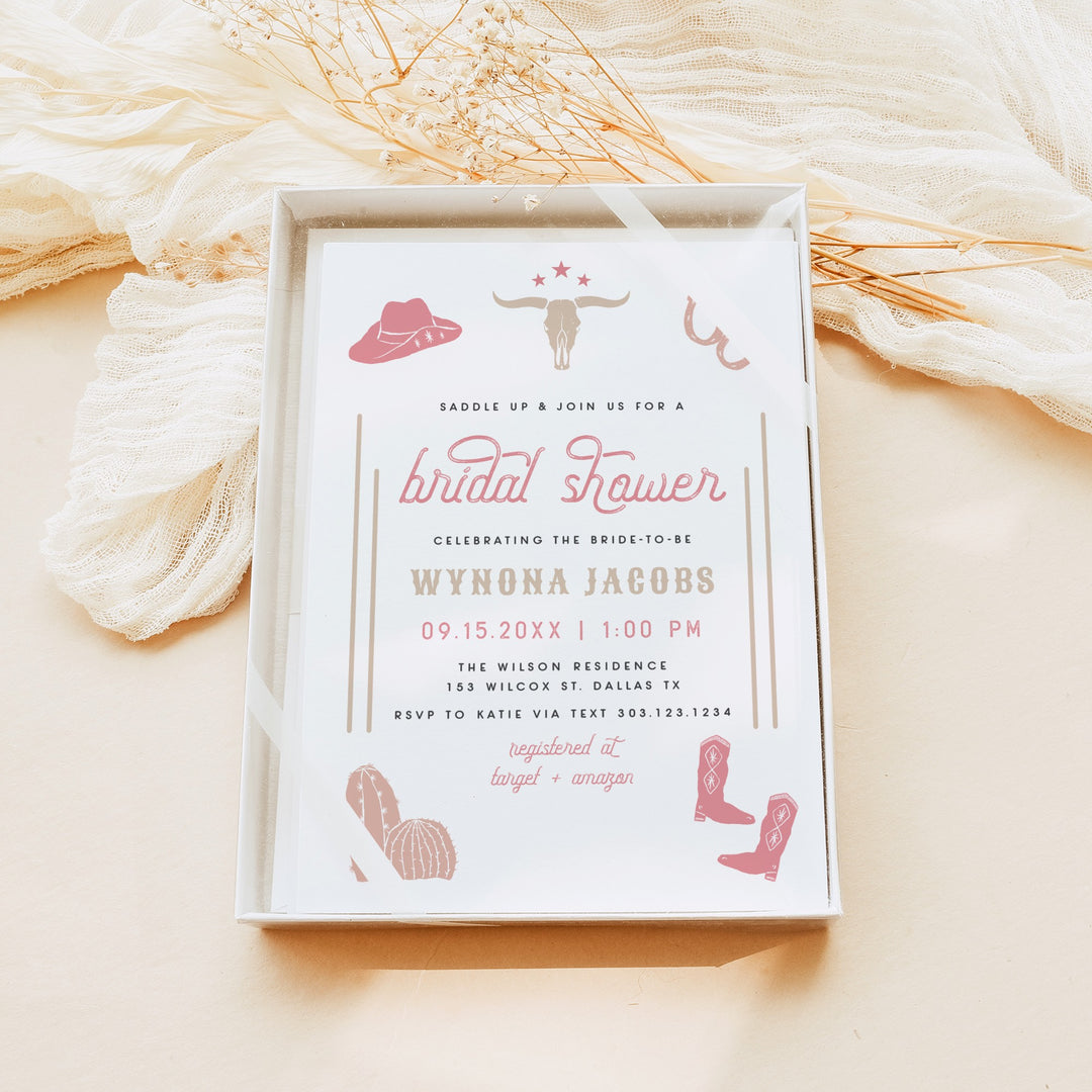 WYNONA Saddle Up Pink Western Rodeo Bridal Shower Invitation