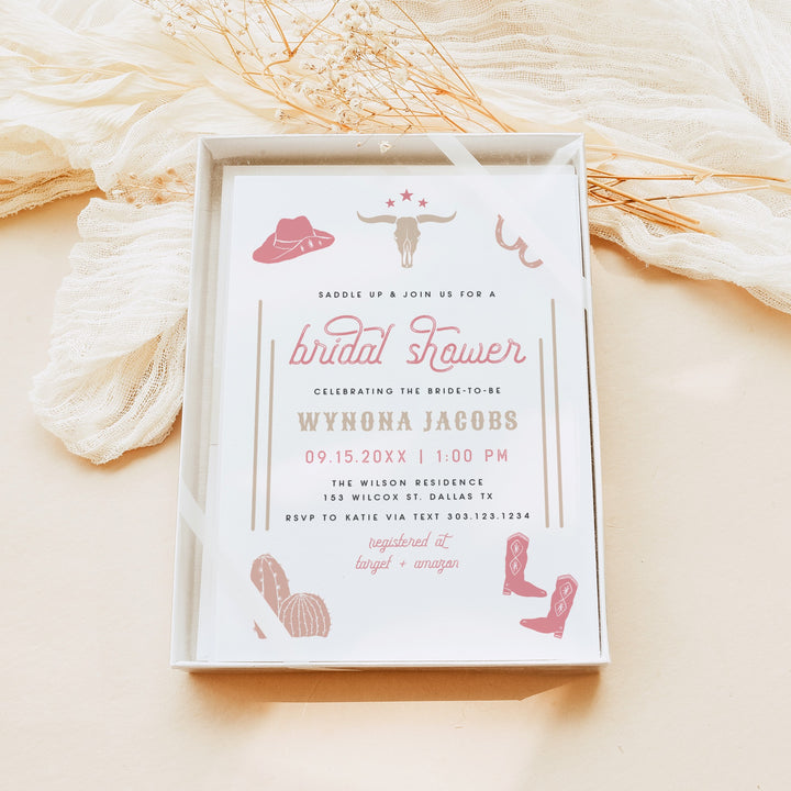 WYNONA Saddle Up Pink Western Rodeo Bridal Shower Invitation