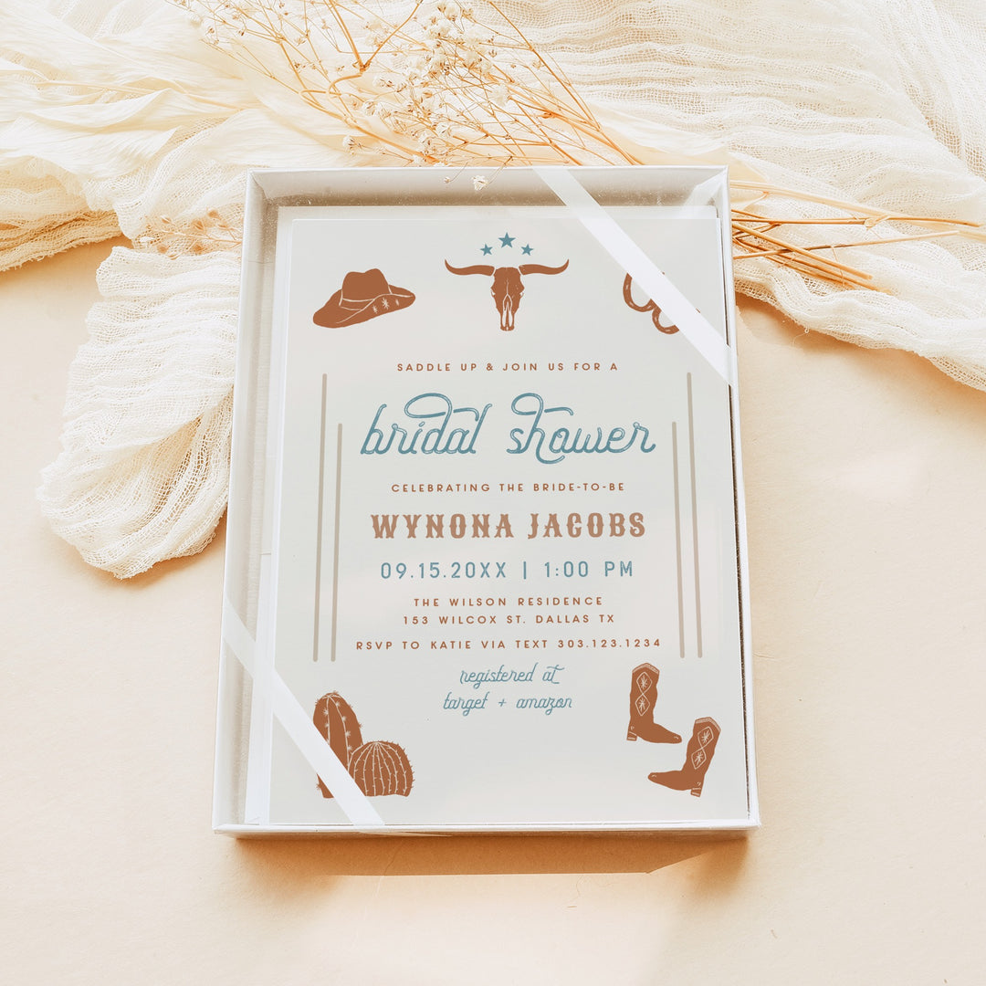WYNONA Saddle Up Terracotta Western Rodeo Bridal Shower Invitation