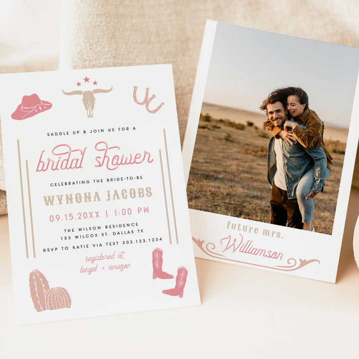 WYNONA Saddle Up Pink Western Rodeo Bridal Shower Invitation