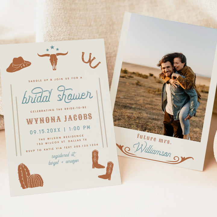 WYNONA Saddle Up Terracotta Western Rodeo Bridal Shower Invitation