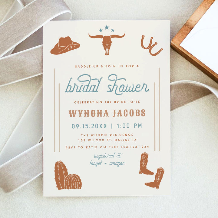 WYNONA Saddle Up Terracotta Western Rodeo Bridal Shower Invitation