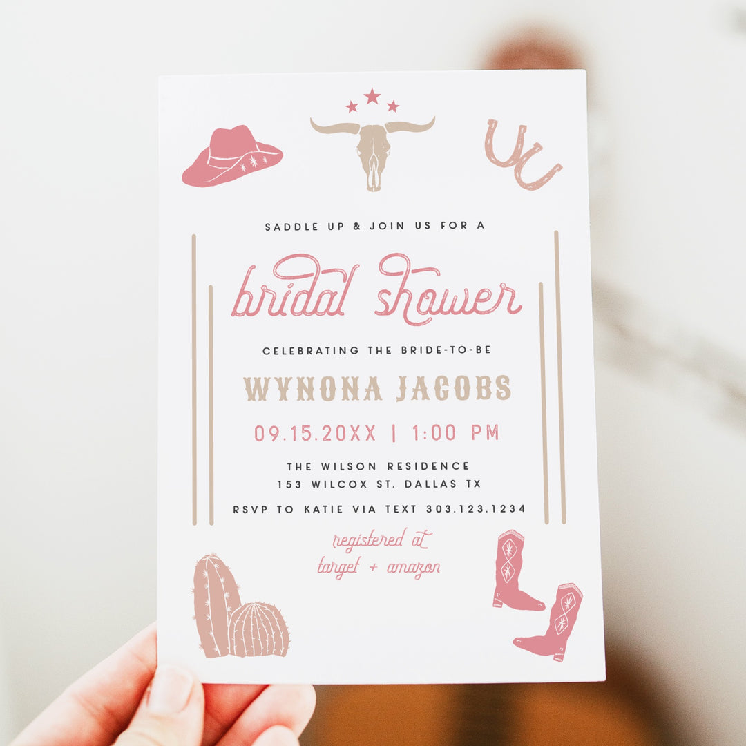 WYNONA Saddle Up Pink Western Rodeo Bridal Shower Invitation