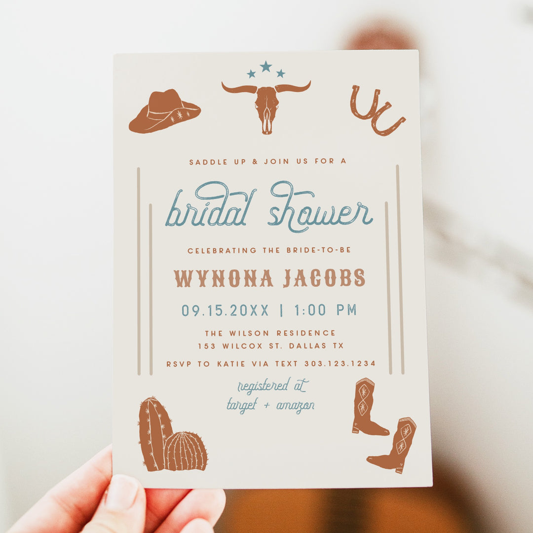 WYNONA Saddle Up Terracotta Western Rodeo Bridal Shower Invitation