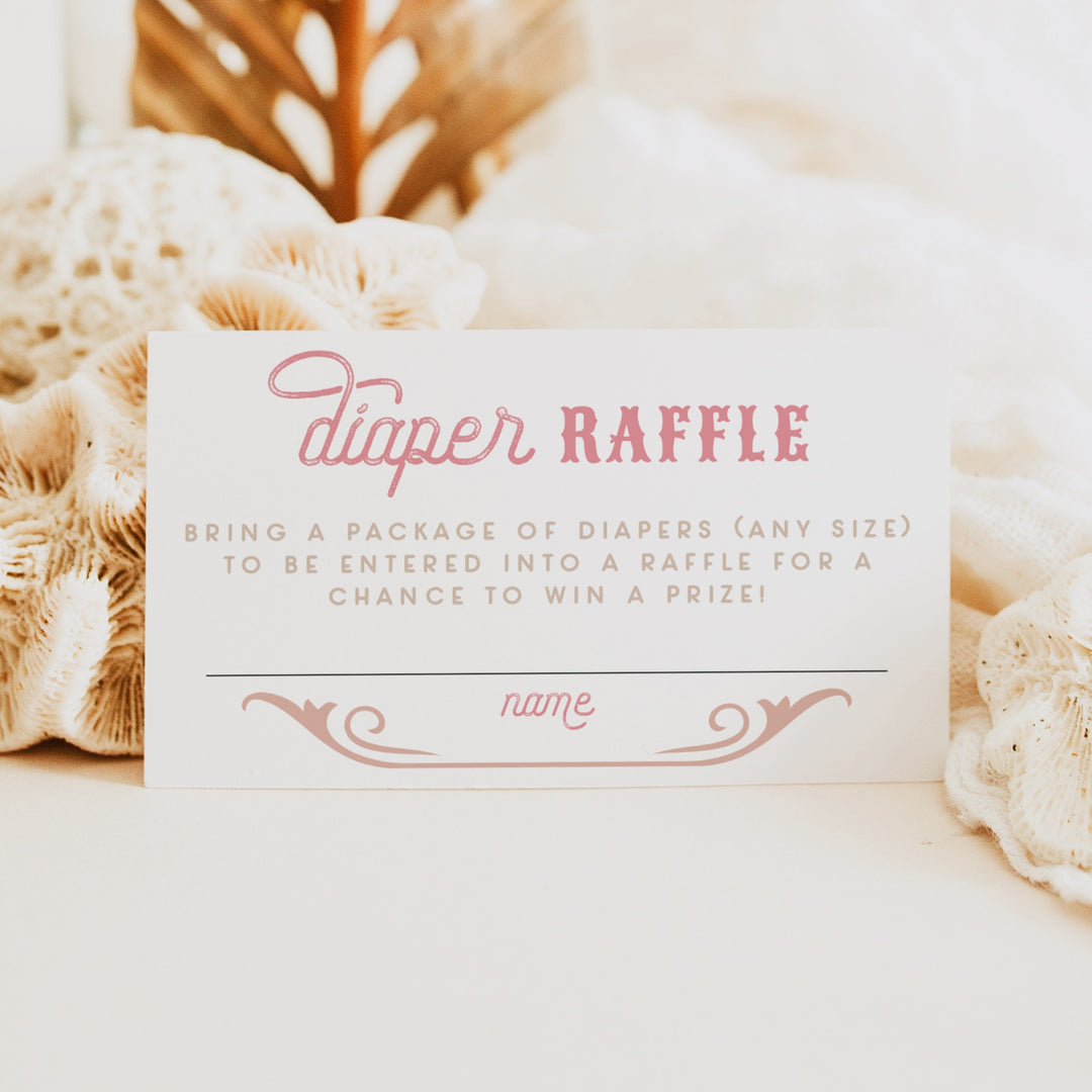 WYNONA Little Cowgirl on The Way Pink Western Baby Shower Diaper Raffle Tickets