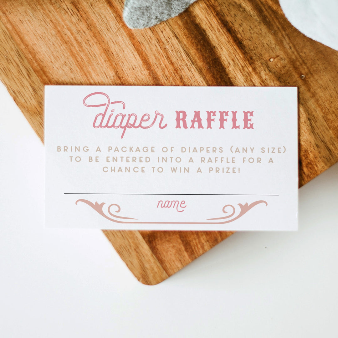 WYNONA Little Cowgirl on The Way Pink Western Baby Shower Diaper Raffle Tickets