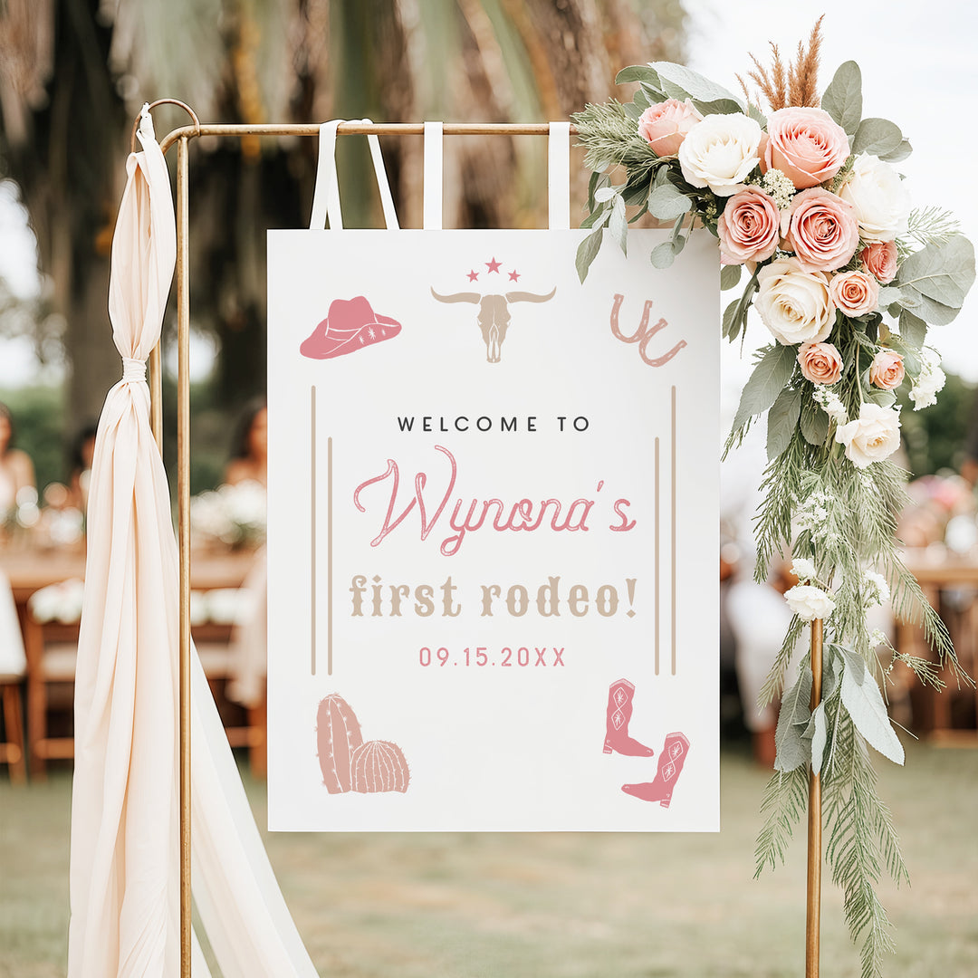 WYNONA Baby's First Rodeo Pink Western First Birthday Welcome Sign