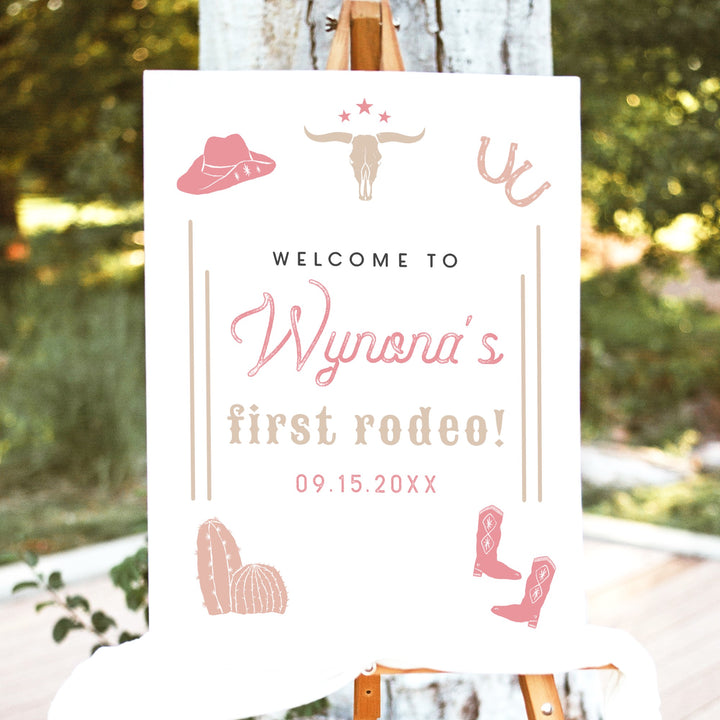 WYNONA Baby's First Rodeo Pink Western First Birthday Welcome Sign