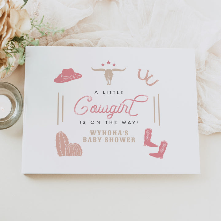 WYNONA Little Cowgirl On the Way Pink Western Rodeo Baby Shower Guest Book