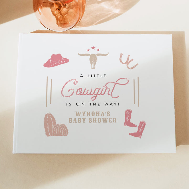 WYNONA Little Cowgirl On the Way Pink Western Rodeo Baby Shower Guest Book