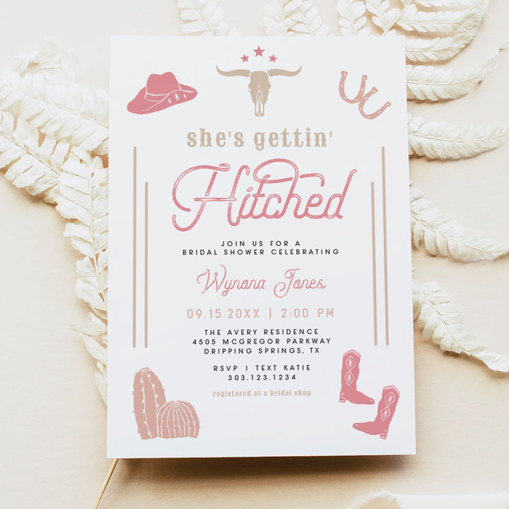 WYNONA She's Getting Hitched Pink Western Rodeo Bridal Shower Invitation