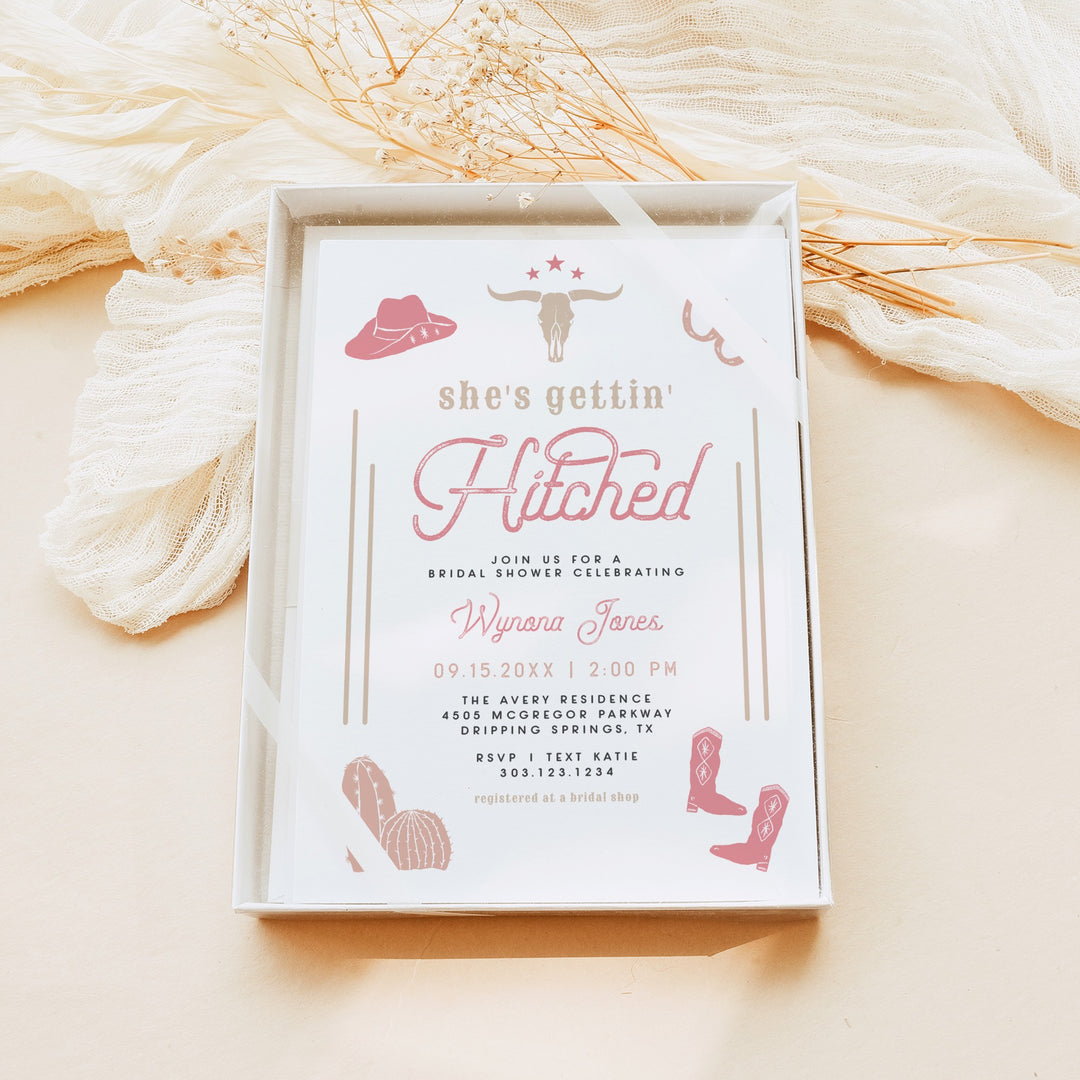 WYNONA She's Getting Hitched Pink Western Rodeo Bridal Shower Invitation