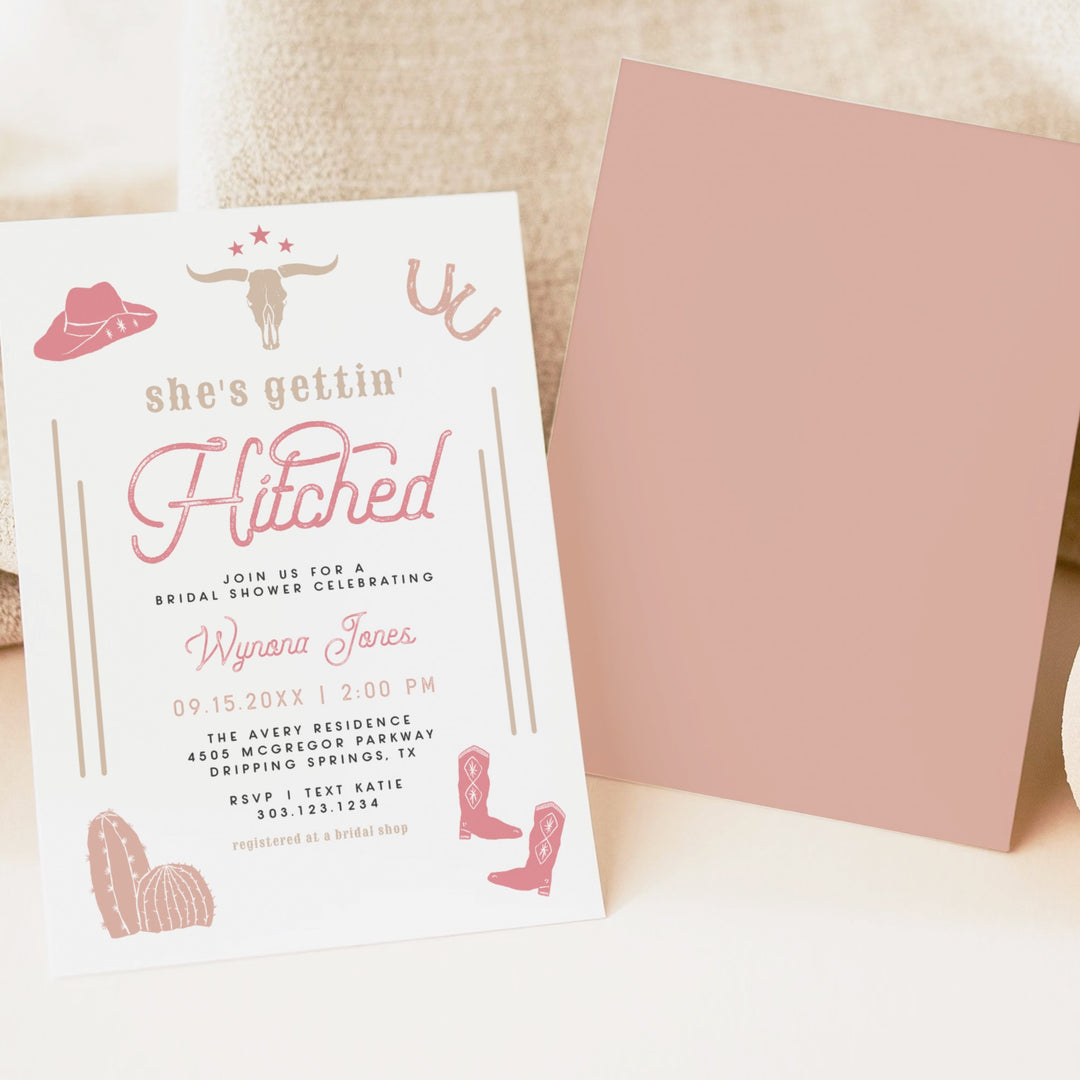 WYNONA She's Getting Hitched Pink Western Rodeo Bridal Shower Invitation