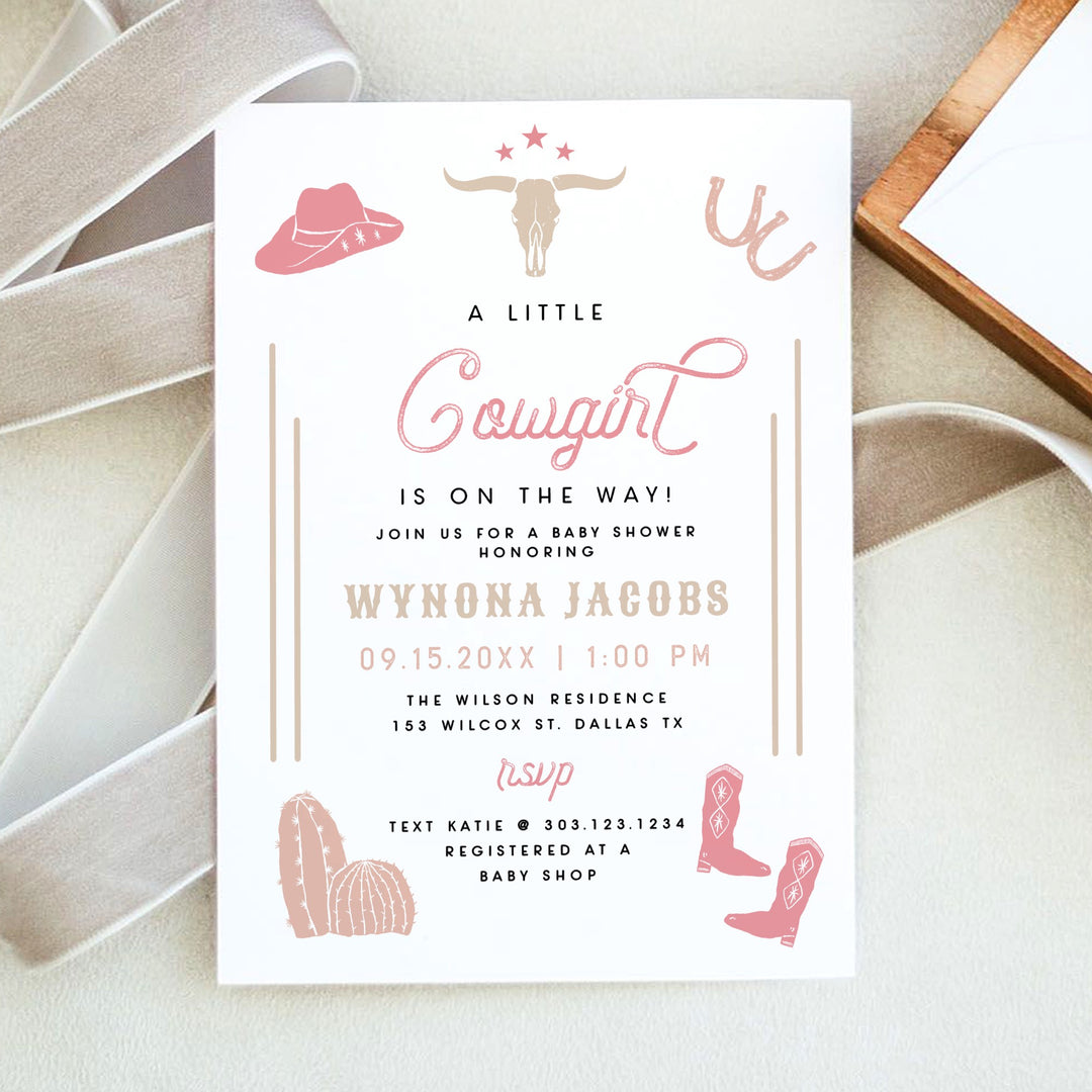 WYNONA Pink Cowgirl On The Way Rodeo Baby Shower Invitation