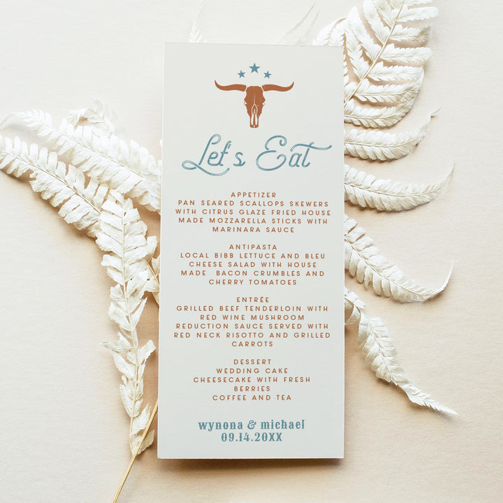 WYNONA Terracotta Western Rodeo Cowboy Menu Cards