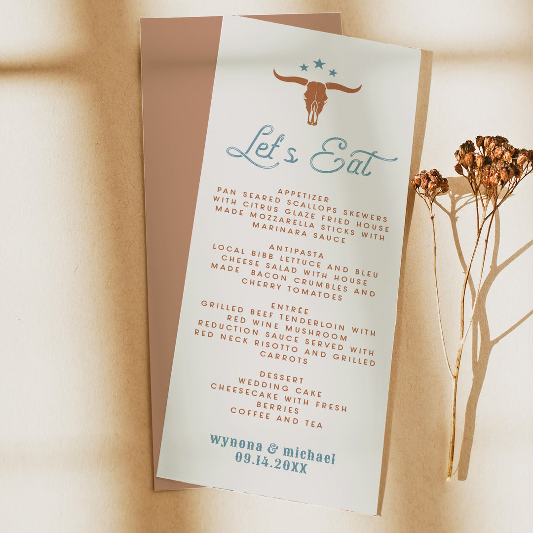 WYNONA Terracotta Western Rodeo Cowboy Menu Cards