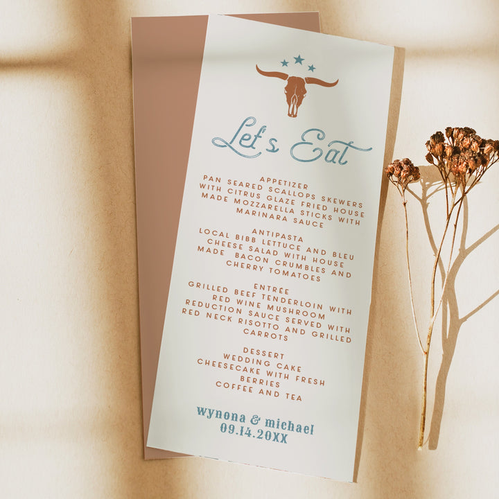 WYNONA Terracotta Western Rodeo Cowboy Menu Cards