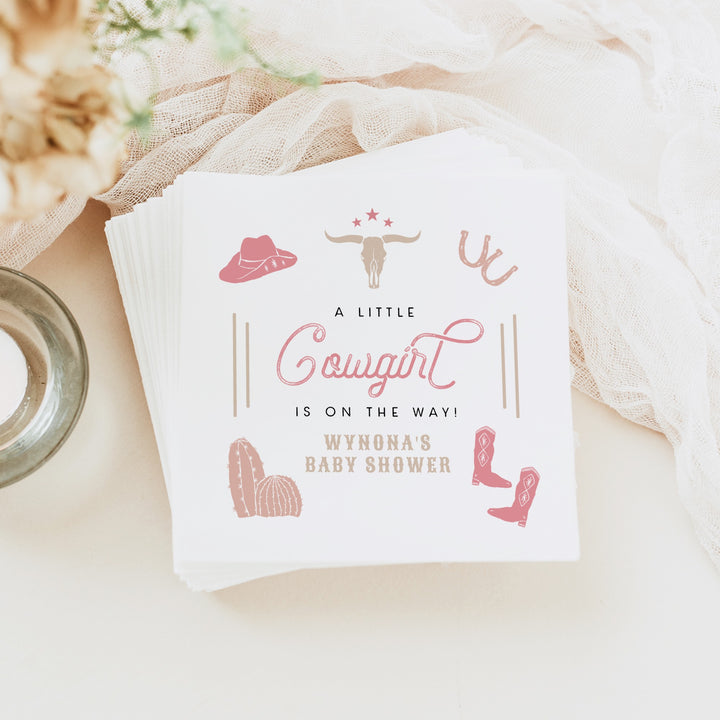 WYNONA Personalized Little Cowgirl On the Way Pink Rodeo Baby Shower Napkins