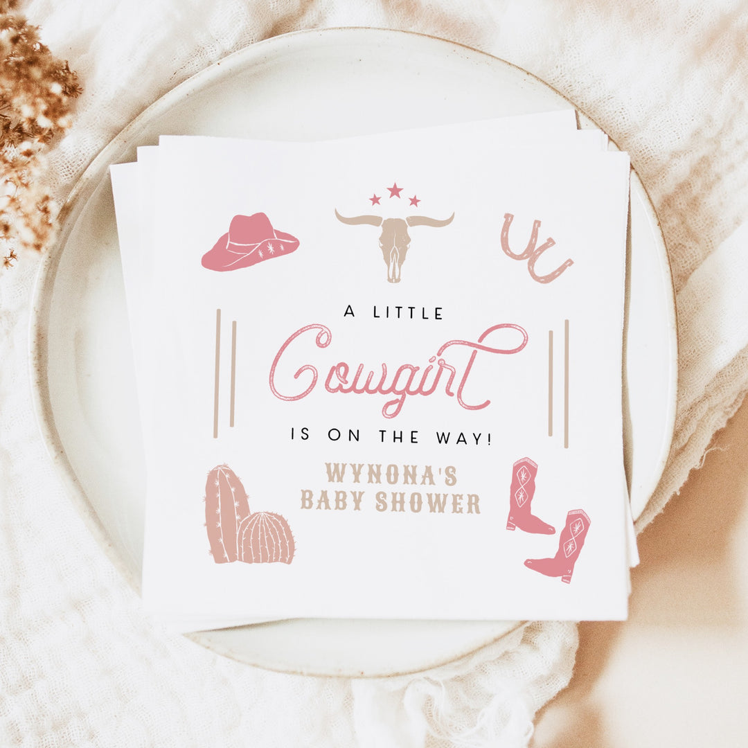 WYNONA Personalized Little Cowgirl On the Way Pink Rodeo Baby Shower Napkins