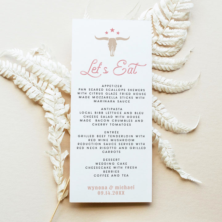 WYNONA Rodeo Cowgirl Pink Western Menu Cards