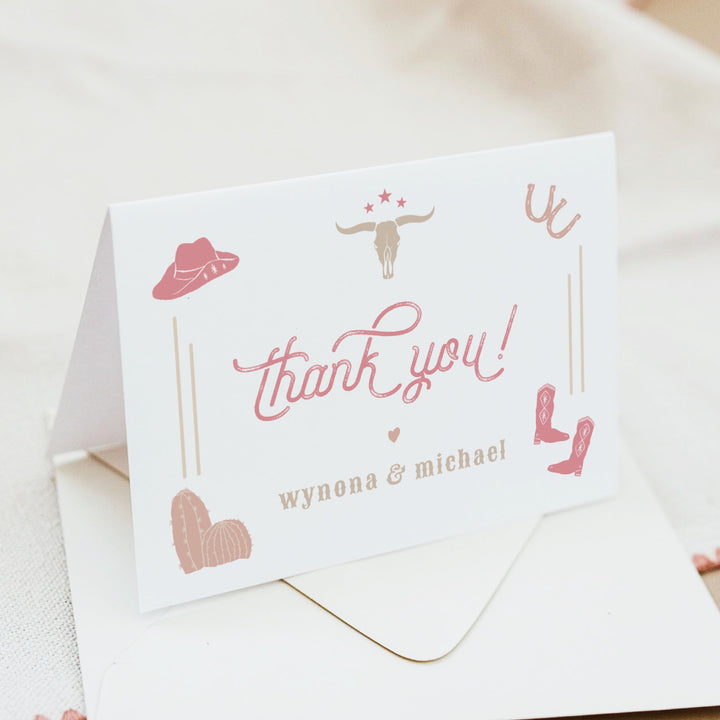 WYNONA Little Cowgirl On the Way Personalized Pink Western Thank You Cards