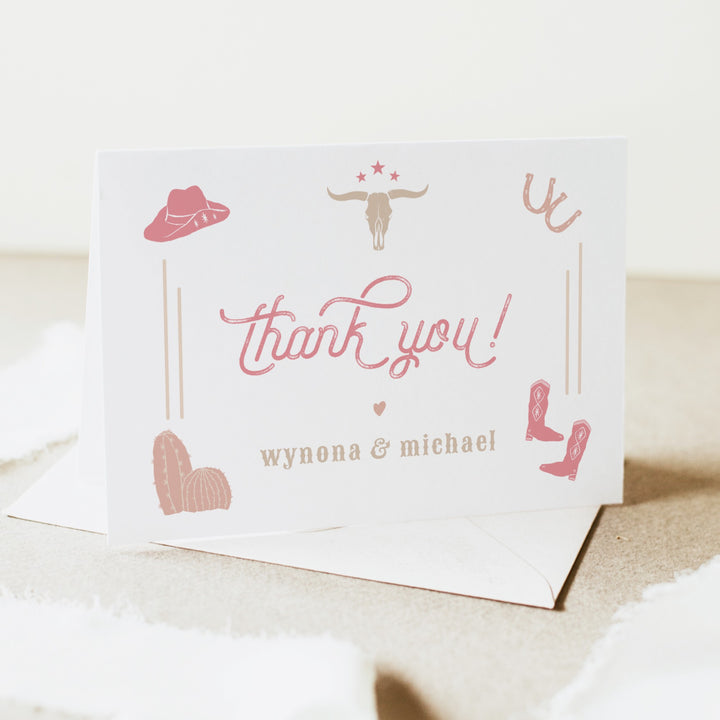 WYNONA Little Cowgirl On the Way Personalized Pink Western Thank You Cards