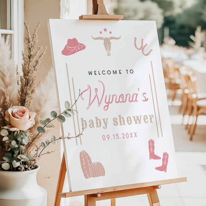 WYNONA Pink Western Rode Baby Girl Baby Shower Welcome Sign