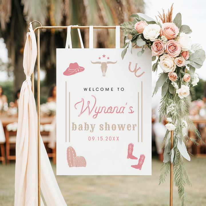 WYNONA Pink Western Rode Baby Girl Baby Shower Welcome Sign