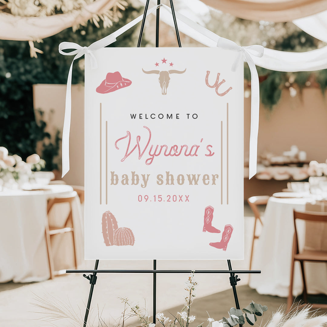 WYNONA Pink Western Rode Baby Girl Baby Shower Welcome Sign