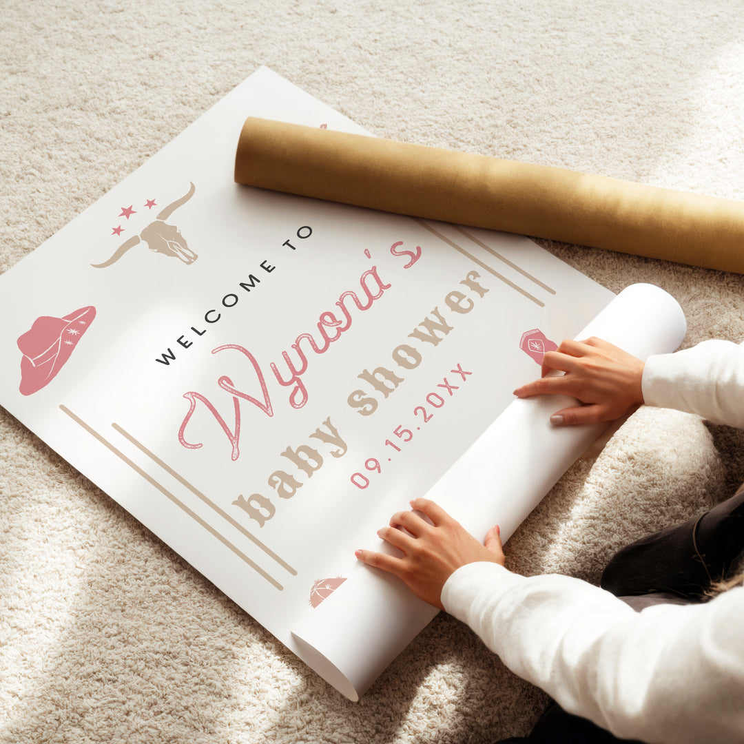 WYNONA Pink Western Rode Baby Girl Baby Shower Welcome Sign