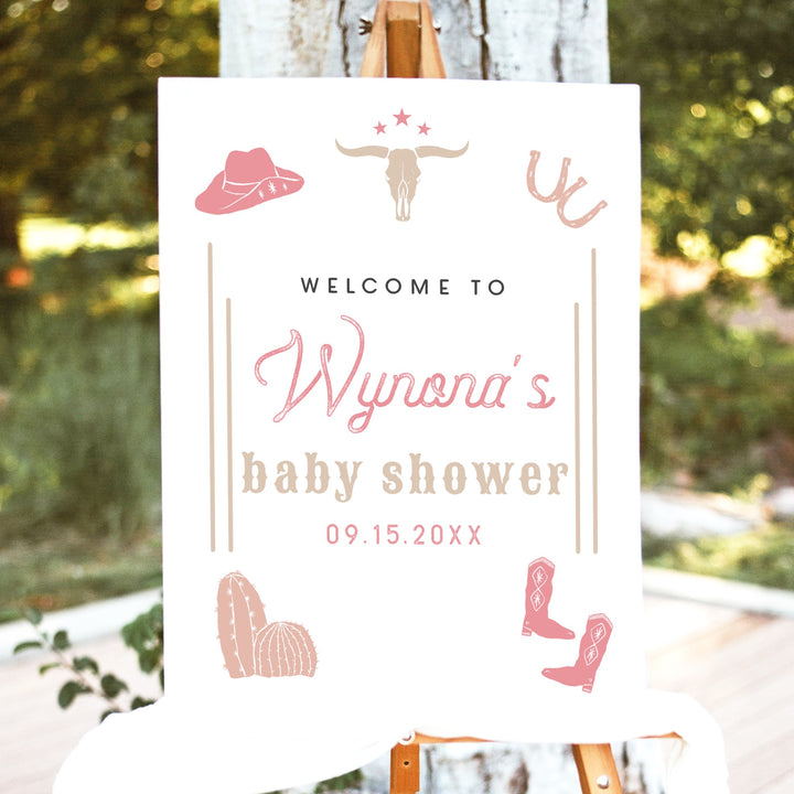 WYNONA Pink Western Rode Baby Girl Baby Shower Welcome Sign