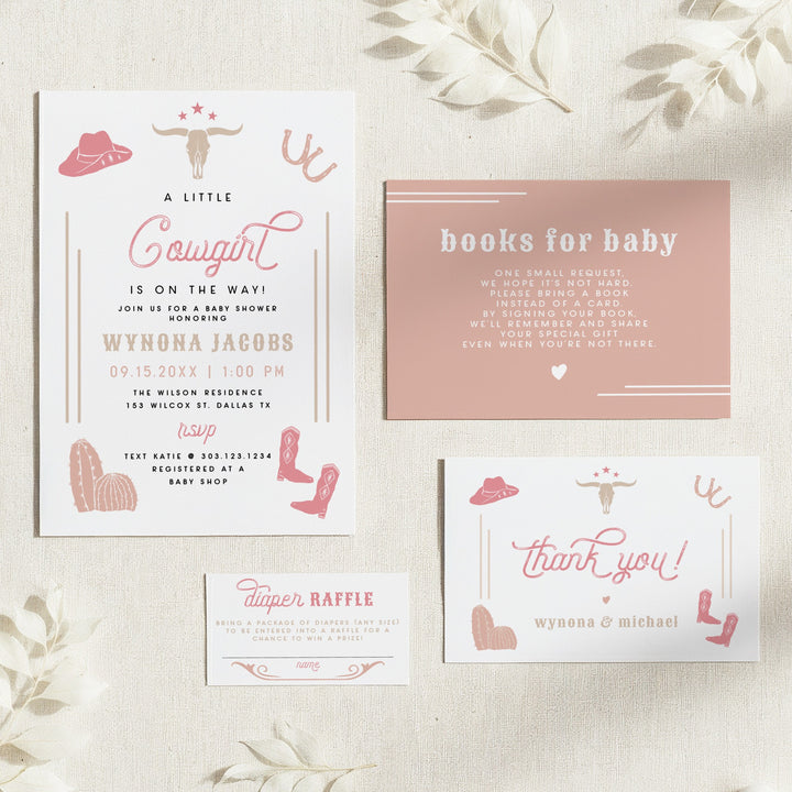 WYNONA Little Cowgirl On the Way Pink Western Baby Shower Invitation Suite