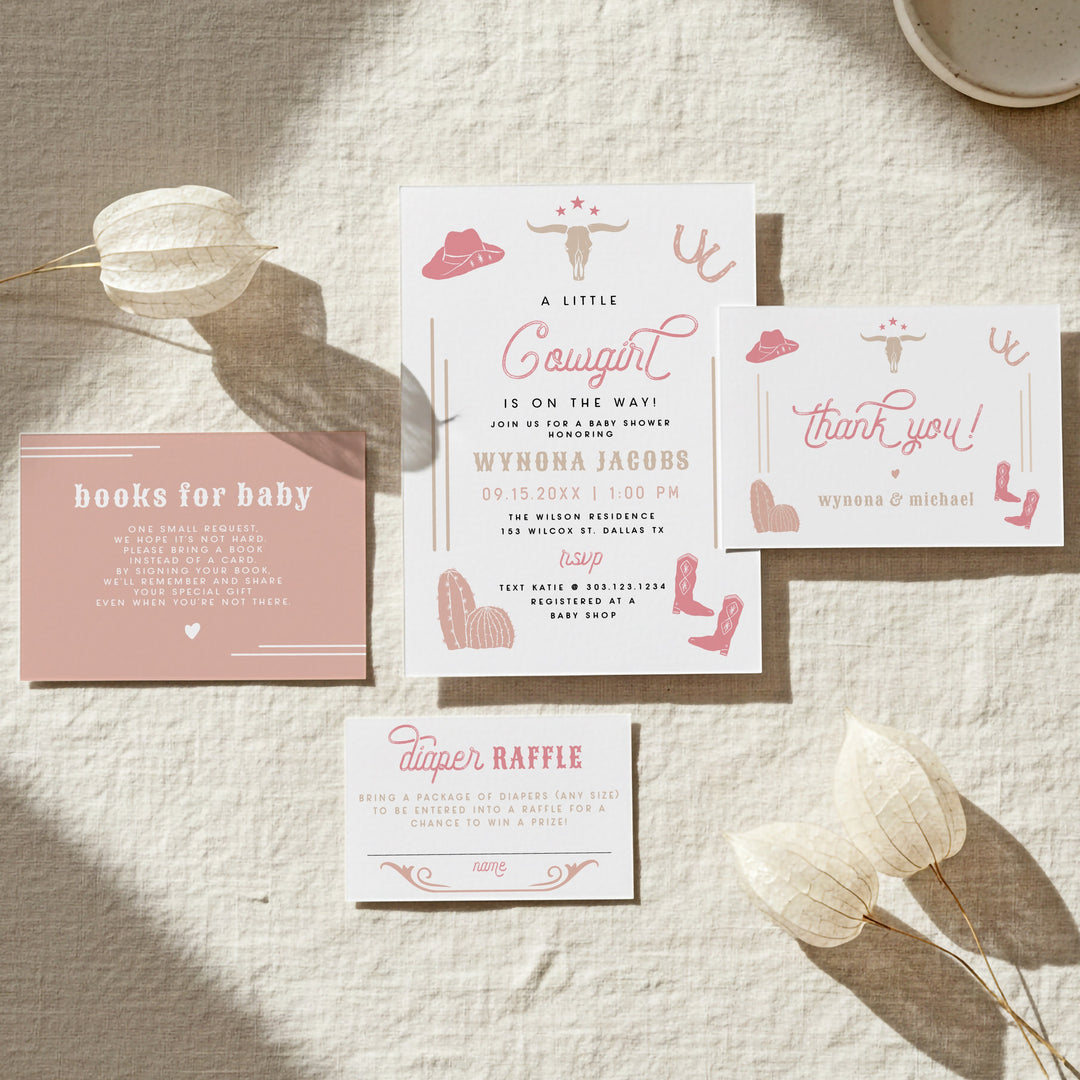 WYNONA Little Cowgirl On the Way Pink Western Baby Shower Invitation Suite