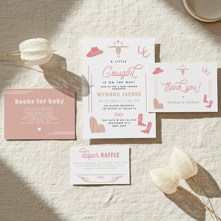 WYNONA Little Cowgirl On the Way Pink Western Baby Shower Invitation Suite