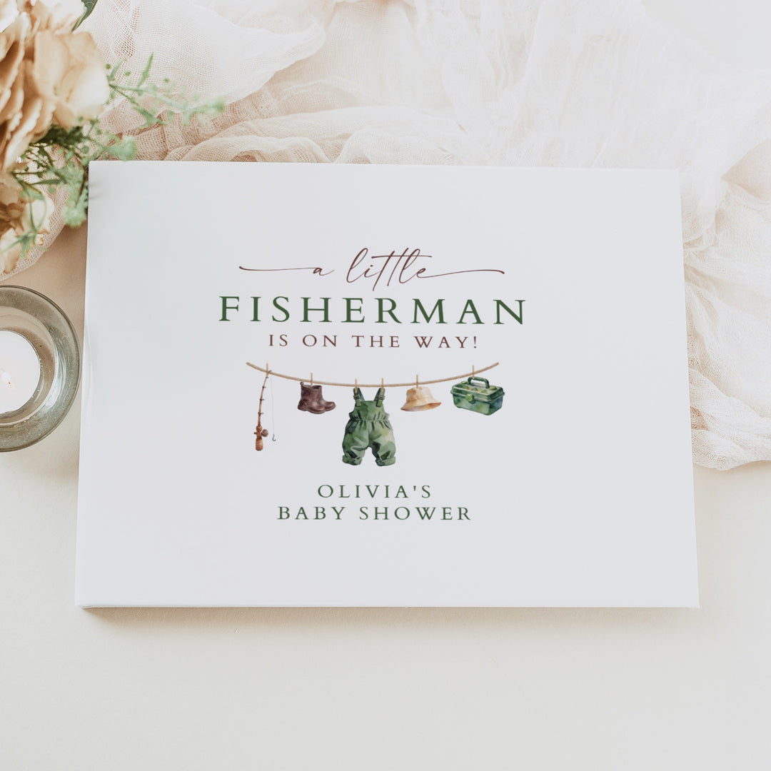 ZANDER Little Fisherman On the Way Western Clothesline Baby Shower Guest Book