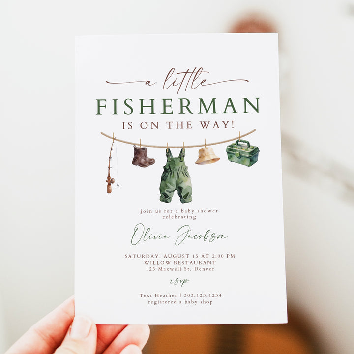 ZANDER Little Fisherman On the Way Clothesline Baby Shower Invitation