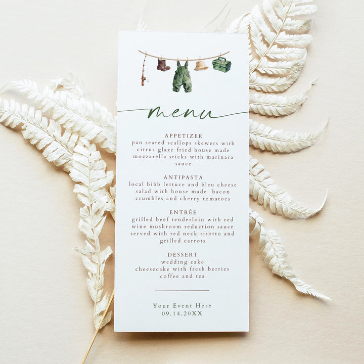 ZANDER Little Fisherman Western Clothesline Baby Shower Menu Cards